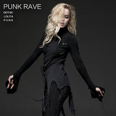 T-187 Sexy Fashion Cotton Gothic T-shirts With Hign Neck For Women?-??Punk Rave Clothing