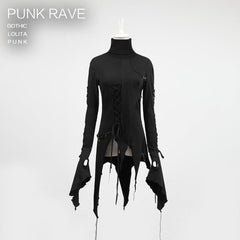 T-187 Sexy Fashion Cotton Gothic T-shirts With Hign Neck For Women?-??Punk Rave Clothing