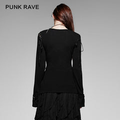 T-196 black Long Sleeve Irregular Decoration Gothic Shirt?-??Punk Rave Clothing