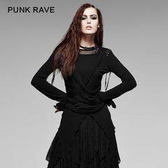 T-196 black Long Sleeve Irregular Decoration Gothic Shirt?-??Punk Rave Clothing