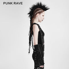 T-212 Personality Sleeveless Puffer Printed Mesh Punk Shirts For Women?-??Punk Rave Clothing