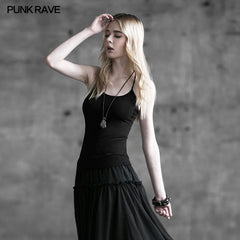 T-296 Cotton Sleeveless Sexy Open Back Elegant Fashion Punk Vest?-??Punk Rave Clothing