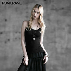 T-296 Cotton Sleeveless Sexy Open Back Elegant Fashion Punk Vest?-??Punk Rave Clothing