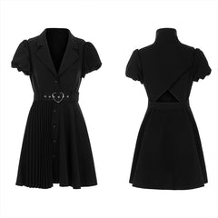 OPQ-725LQF Shirt-style pleated dress?-??Punk Rave Clothing