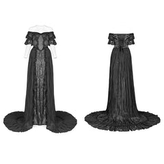 WQ-447LQF black feather off shoulder dress?-??Punk Rave Clothing