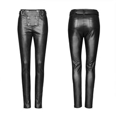 OPK-239 Military Uniform Buckle Skinny PU Leather Pants (with belt)?-??Punk Rave Clothing