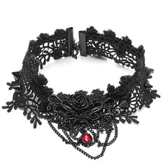 WS-335 Rose And Thorns Gothic Lace Necklace?-??Punk Rave Clothing