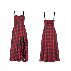 OPQ-859DQF Plaid irregular flounces slip dress?-??Punk Rave Clothing