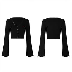 OPT-453TCF Embroidered V-neck horn sleeve T-shirt?-??Punk Rave Clothing