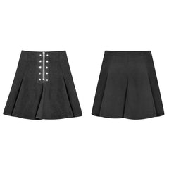 OPQ-396 Punk Front Zipper Metal Nail black Chiffon Short Pleated Skirt With Safety Anti-light Underwear?-??Punk Rave Clothing