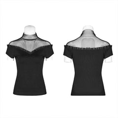 OPT-363TDF High neck mesh splicing top?-??Punk Rave Clothing