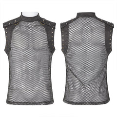 WT-620BXM Mens See-through Mesh Punk Vest with Studded Shoulders?-??Punk Rave Clothing