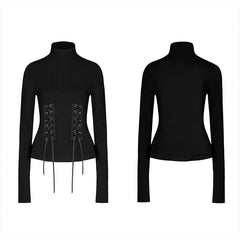 OPT-396TCF Turtleneck tied with rope knit bottoming shirt?-??Punk Rave Clothing