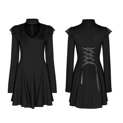 OPQ-633LQF Dark falbala lashing back dress?-??Punk Rave Clothing
