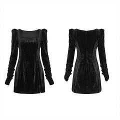 OPQ-830LQF Textured velvet square collar package hip dress?-??Punk Rave Clothing