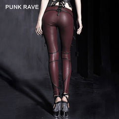 K-149 Wine Red Sexy Motorcycle Studded Belts Leather Punk Pants Leggings?-??Punk Rave Clothing