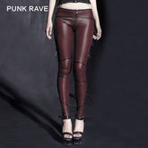 K-149 Wine Red Sexy Motorcycle Studded Belts Leather Punk Pants Leggings?-??Punk Rave Clothing