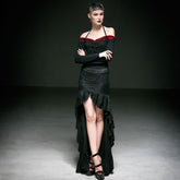 T-360 black Splicing Gorgeous Off-shoulder Lace Gothic Shirt With Rose Flocking?-??Punk Rave Clothing