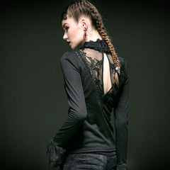 T-361 black Sexy Long Speaker Sleeve With Lace Gothic Shirt?-??Punk Rave Clothing