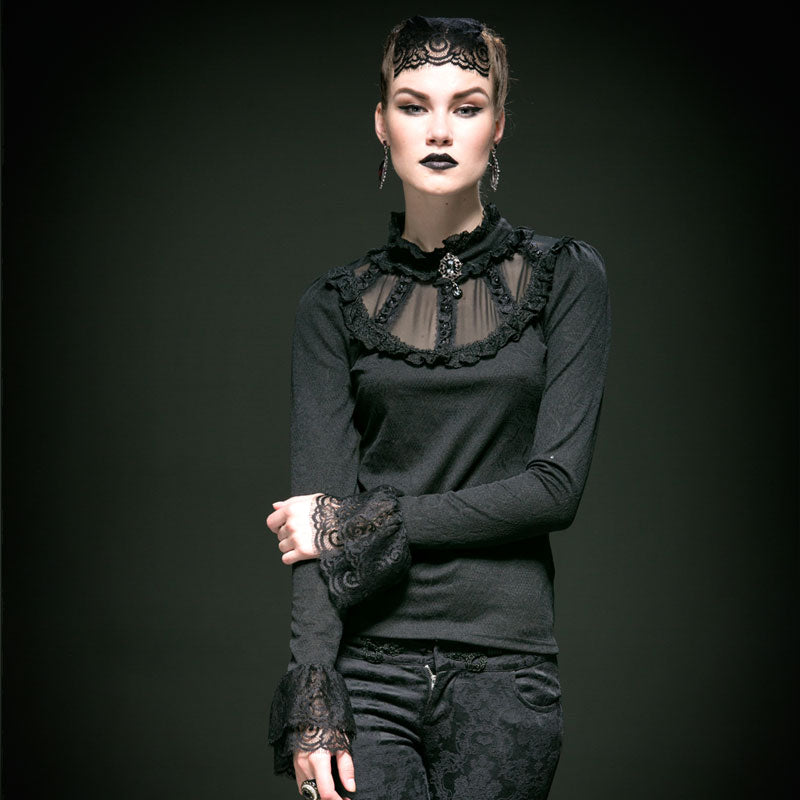 T-361 black Sexy Long Speaker Sleeve With Lace Gothic Shirt?-??Punk Rave Clothing