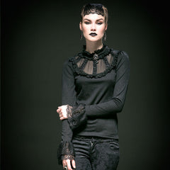 T-361 black Sexy Long Speaker Sleeve With Lace Gothic Shirt?-??Punk Rave Clothing