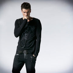 T-365 Rock Fashion Wolf Pattern Front black Long Sleeve Punk Shirts?-??Punk Rave Clothing