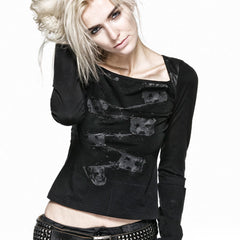 T-370 Rock Fashion Cool black Keyhole Back Long Sleeve Punk Shirts?-??Punk Rave Clothing