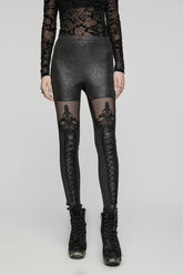 K-144 Womens Victorian Style Sexy Leather Gothic Leggings With Lace