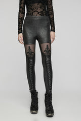 K-144 Womens Victorian Style Sexy Leather Gothic Leggings With Lace