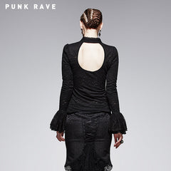 T-372 Jacquard Knit Female Mandarin Standing Collar Gothic T-shirts?-??Punk Rave Clothing