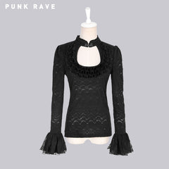 T-372 Jacquard Knit Female Mandarin Standing Collar Gothic T-shirts?-??Punk Rave Clothing