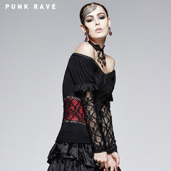 T-373 Casual Wear Soft And Thin Cotton Lace Long Sleeve Gothic T-shirts?-??Punk Rave Clothing