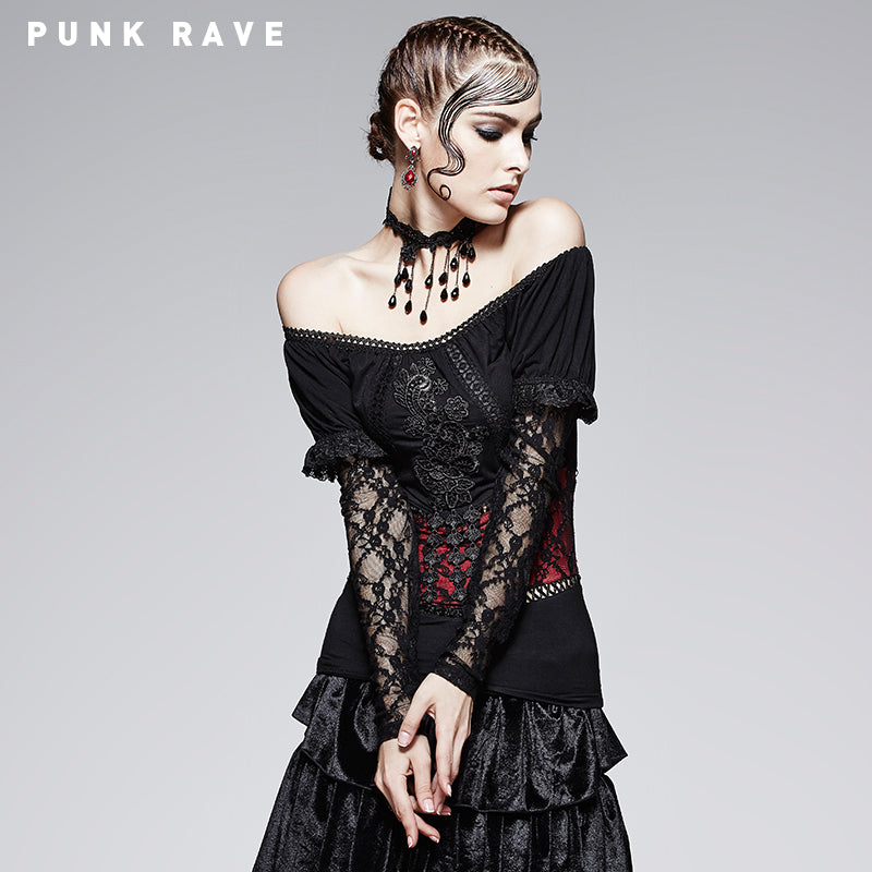 T-373 Casual Wear Soft And Thin Cotton Lace Long Sleeve Gothic T-shirts?-??Punk Rave Clothing