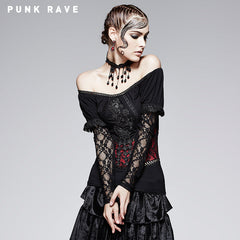 T-373 Casual Wear Soft And Thin Cotton Lace Long Sleeve Gothic T-shirts?-??Punk Rave Clothing