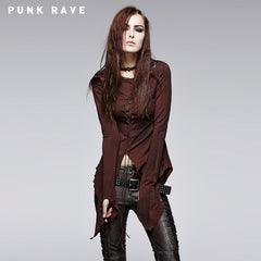 T-377 Asymmetric Cotton Inner Tight Long Sleeve Gothic T-shirts?-??Punk Rave Clothing