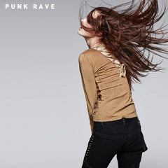 T-378 Coffee Bulk Blank Vintage Long Sleeve Punk Shirts?-??Punk Rave Clothing