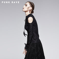 T-379 Retro Band Gothic Shirt With Standing Collar For Women?-??Punk Rave Clothing