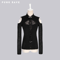 T-379 Retro Band Gothic Shirt With Standing Collar For Women?-??Punk Rave Clothing
