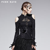 T-379 Retro Band Gothic Shirt With Standing Collar For Women?-??Punk Rave Clothing