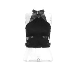 T-382 Sexy Lady Short Bellybutton Plain black Denim Punk Vest?-??Punk Rave Clothing
