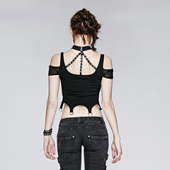 T-386 Womens Punk Personality Iron Chain Around Neck Strapless Top?-??Punk Rave Clothing