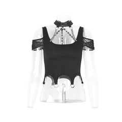 T-386 Womens Punk Personality Iron Chain Around Neck Strapless Top?-??Punk Rave Clothing
