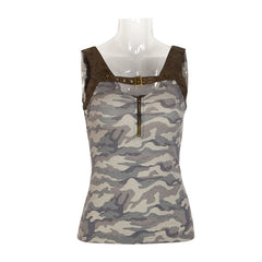 T-388 Vintage Camouflage Knit Sleeveless Punk Vest?-??Punk Rave Clothing