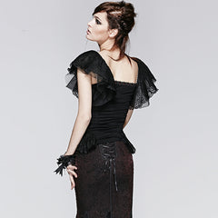 T-391 black Sexy Puff Lace Short Sleeve Gothic T-shirts?-??Punk Rave Clothing