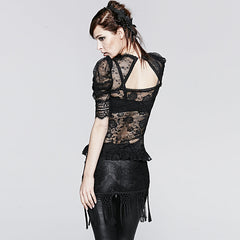 T-395 Semi Transparent Fashion Brand Lace Short Gothic Shirt?-??Punk Rave Clothing
