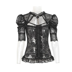 T-395 Semi Transparent Fashion Brand Lace Short Gothic Shirt?-??Punk Rave Clothing