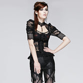 T-395 Semi Transparent Fashion Brand Lace Short Gothic Shirt?-??Punk Rave Clothing