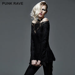 T-401 Hollow Out Strapless Deep Hemp Gothic T-shirts With V-neck?-??Punk Rave Clothing