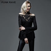 T-401 Hollow Out Strapless Deep Hemp Gothic T-shirts With V-neck?-??Punk Rave Clothing