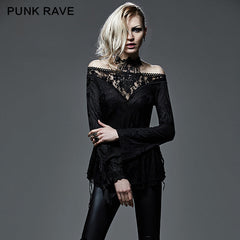 T-401 Hollow Out Strapless Deep Hemp Gothic T-shirts With V-neck?-??Punk Rave Clothing